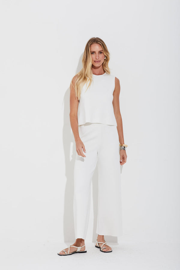 Calça Ampla Em Tricot Off White