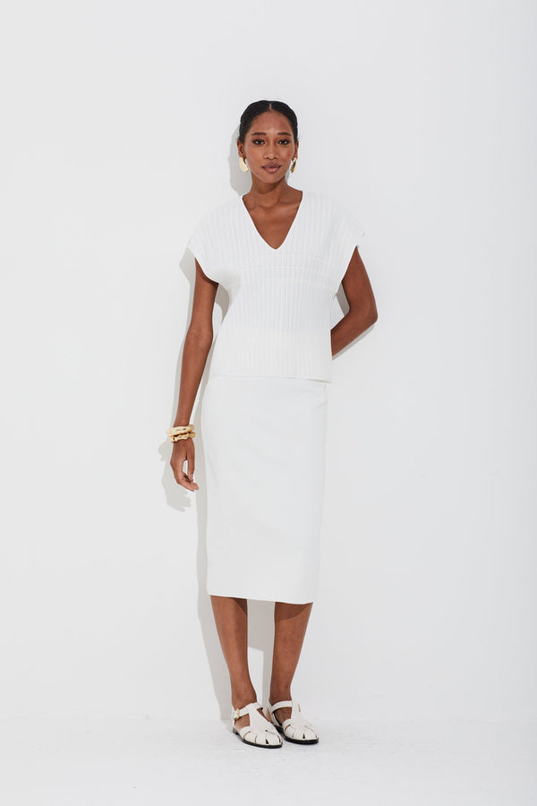 Blusa Em Tricot Canelado Bolinha Off White