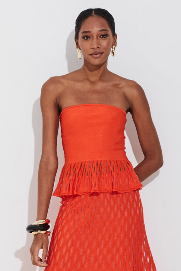 Top Tricot Babado Com Vazados Vermelho Scarlat