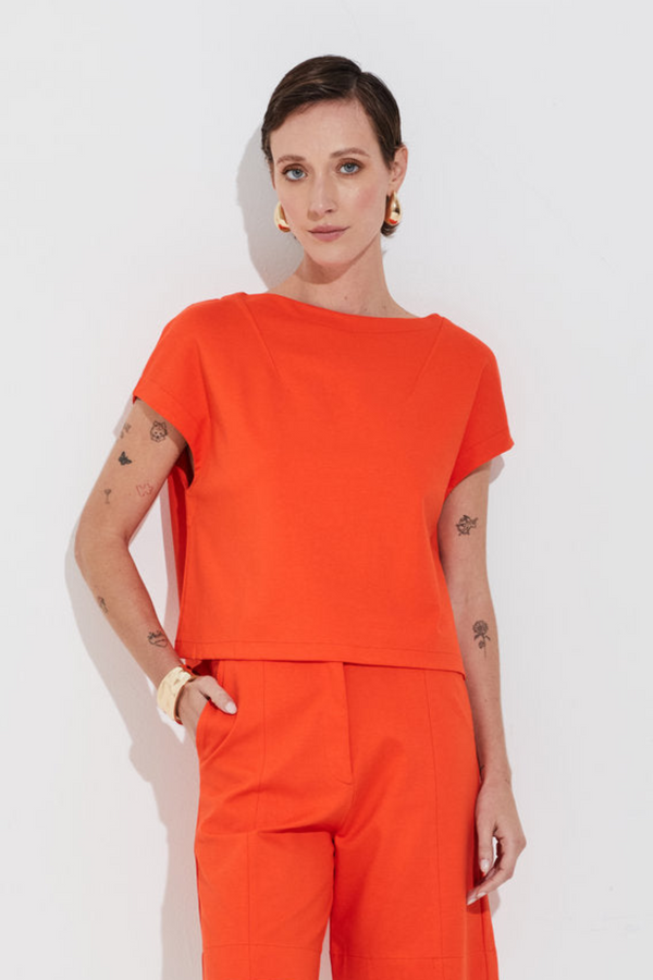 Blusa Decote Canoa Malha Montaria Paprica