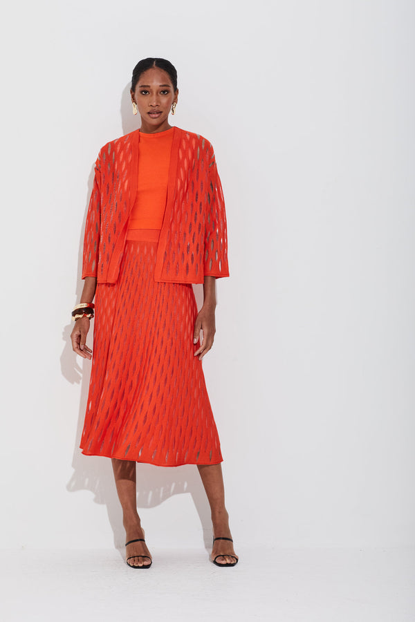 Casaco Tricot Com Vazados Vermelho Scarlat