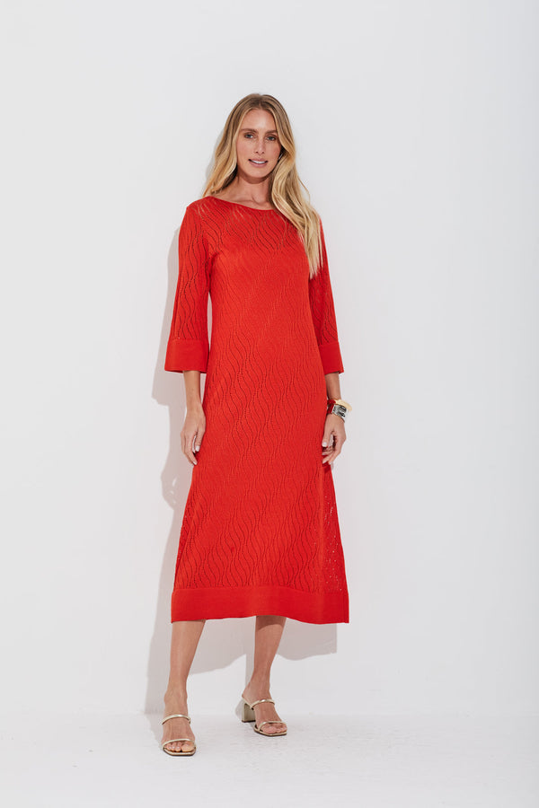 Vestido Rendado Ondas Vermelho Scarlat