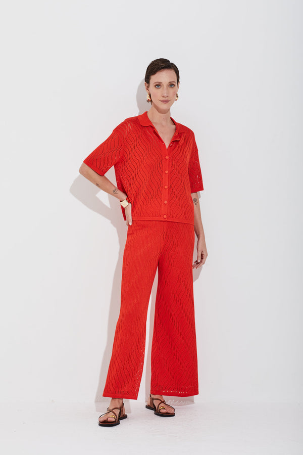 Calça Tricot Rendado Ondas Vermelho Scarlat
