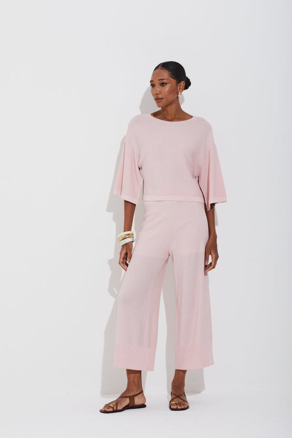 Calça Com Barrado Em Tricot Quartzo Rosa