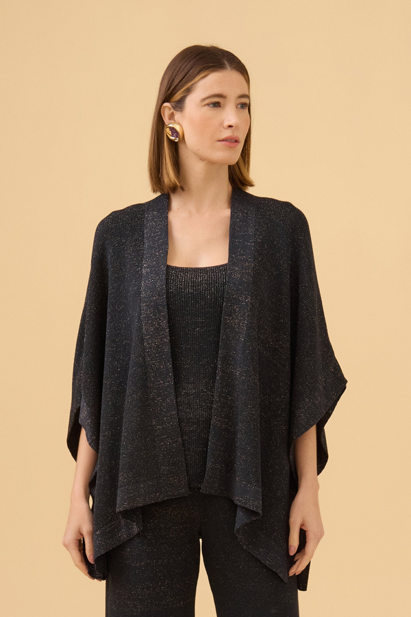 Kimono Detalhe Lurex Em Tricot Preto