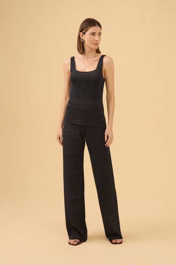 Calça Detalhe Lurex Em Tricot Preto