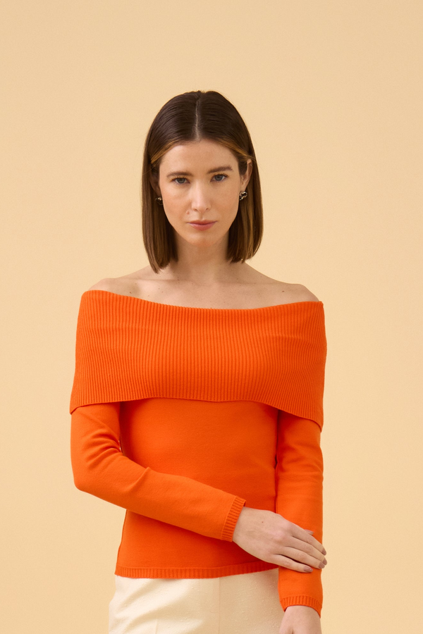 Blusa Manga Longa Ombro A Ombro Em Tricot