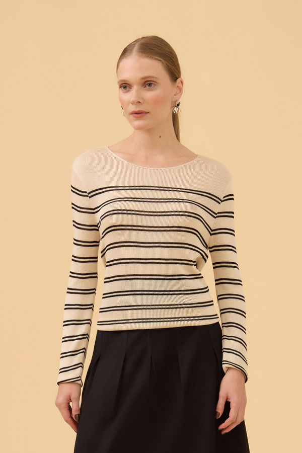 Blusa Mangas Longas Cava Deslocada Ninive/Preto