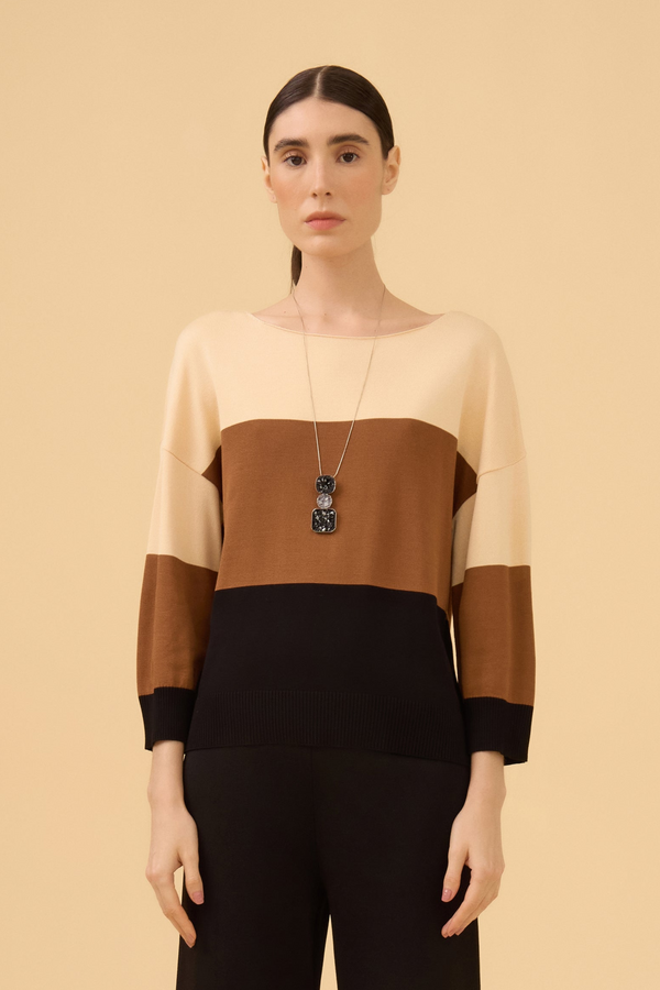Blusa Listras Largas Em Tricot Mocha Brown
