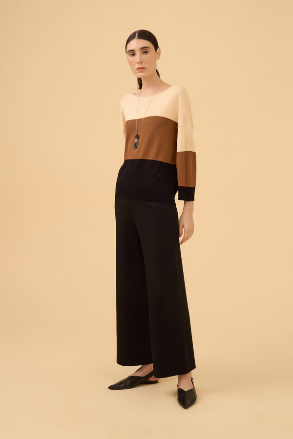 Calça Ampla Em Tricot Preto