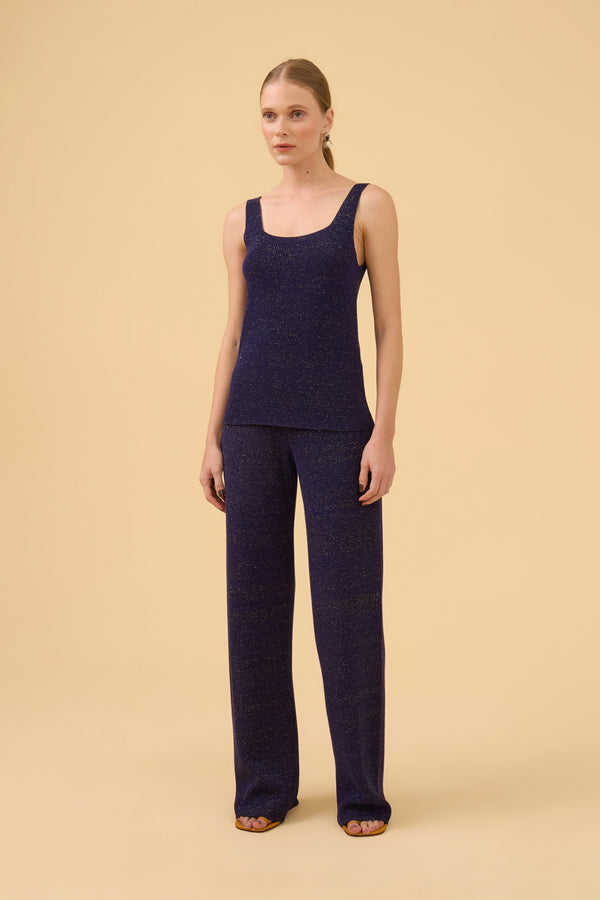 Calça Detalhe Lurex Em Tricot Purple Blue