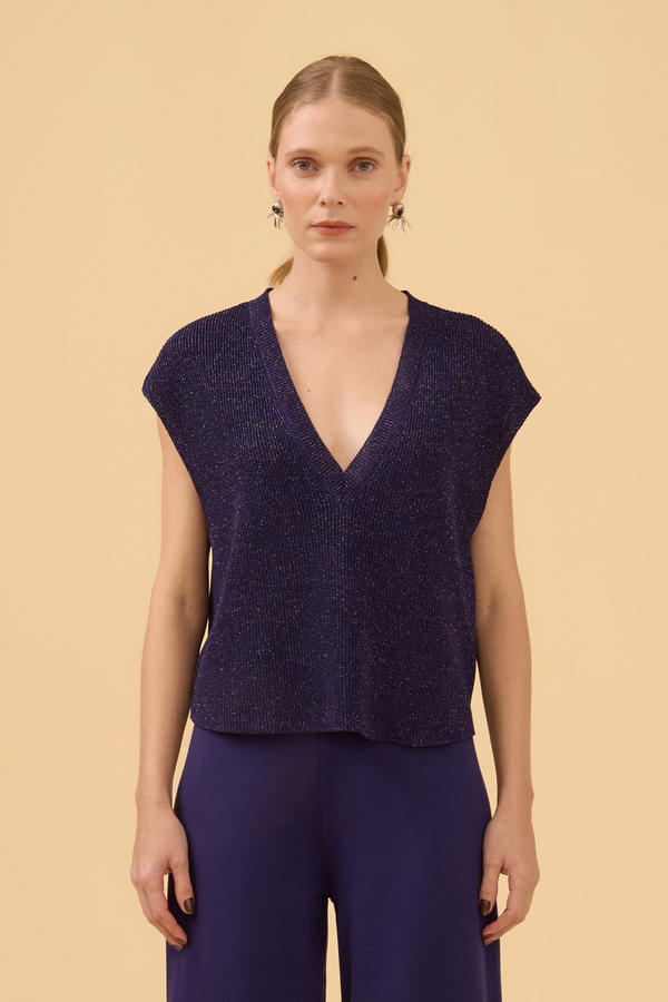 Blusa Decote V em Tricot Lurex