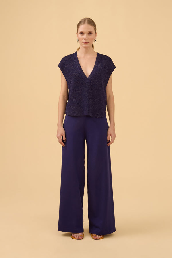 Calça Ampla Em Tricot Purple Blue