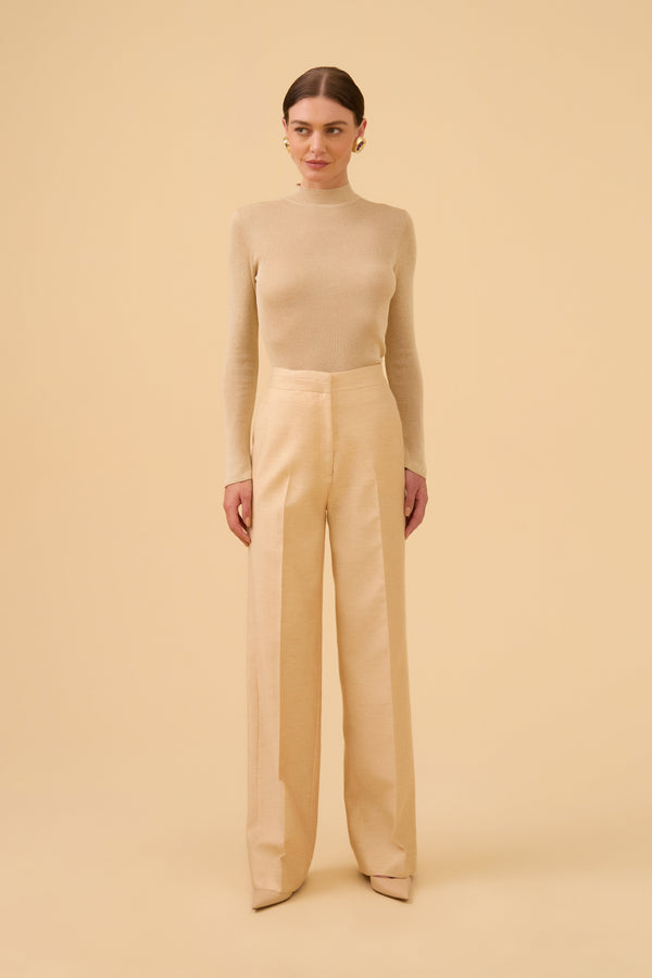 Blusa Manga Longa Mescla Gola Alta Em Tricot Champagne Mescla