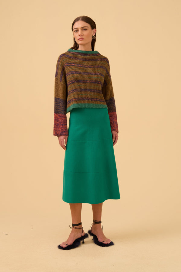 Saia Evasê Em Tricot Verde Esmeralda
