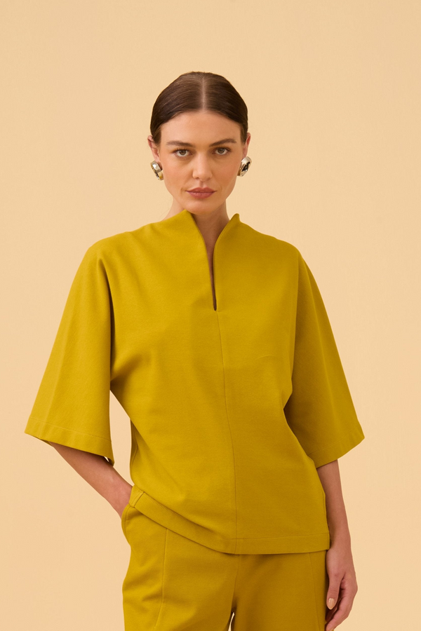 Blusa Com Mangas Em Malha Azeite