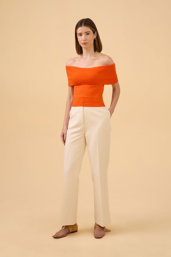 Calça Alfaiataria Bolsos Assimétricos Em Tecido Areia