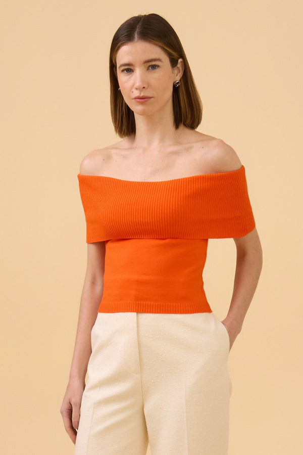 Blusa Sem Mangas Ombro A Ombro Em Tricot Vermelho Scarlat