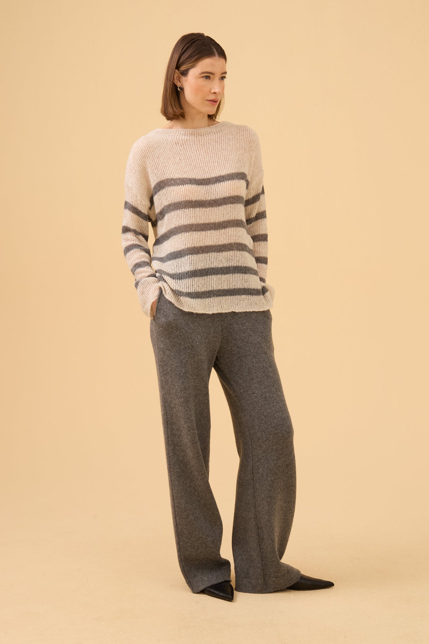 Calça Cós Canelado Em Tricot Dark Gray