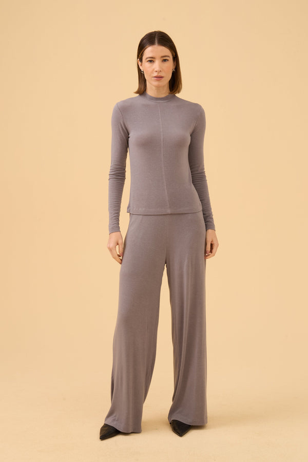 Blusa Gola Alta Manga Longa Em Malha Light Gray