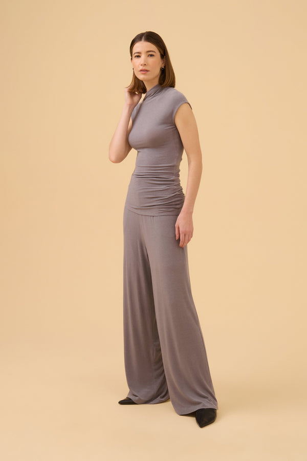 Calça Pantalona Em Malha Light Gray