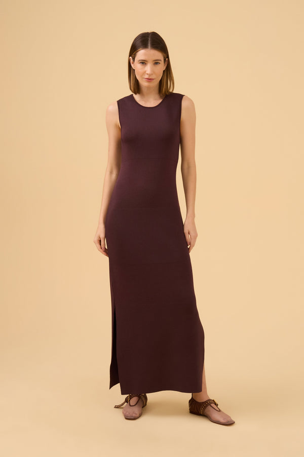 Vestido Midi Listrado Detalhe Em Tricot Dark Brown