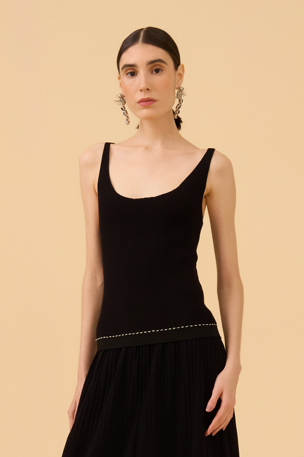 Regata Com Barra Acetinada Em Tricot Preto