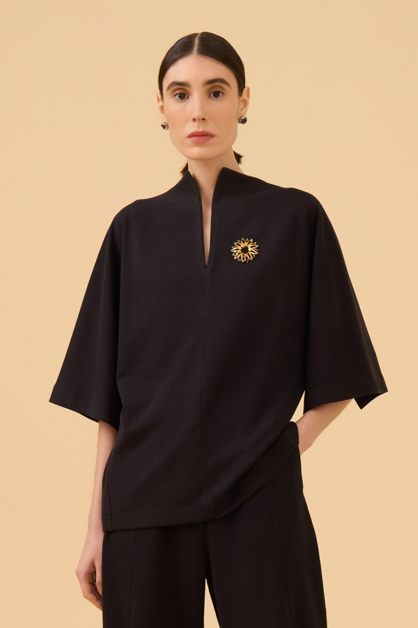 Blusa Com Mangas Em Malha Preto