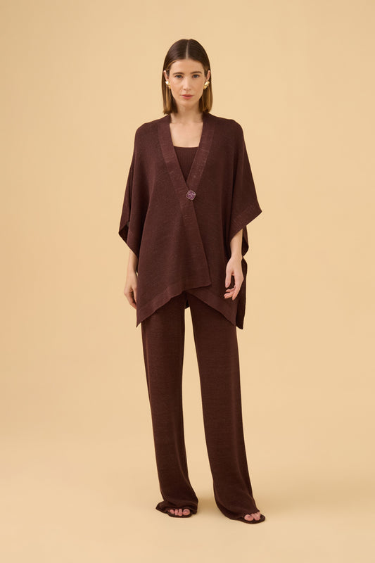 Kimono Detalhe Lurex Em Tricot Dark Brown