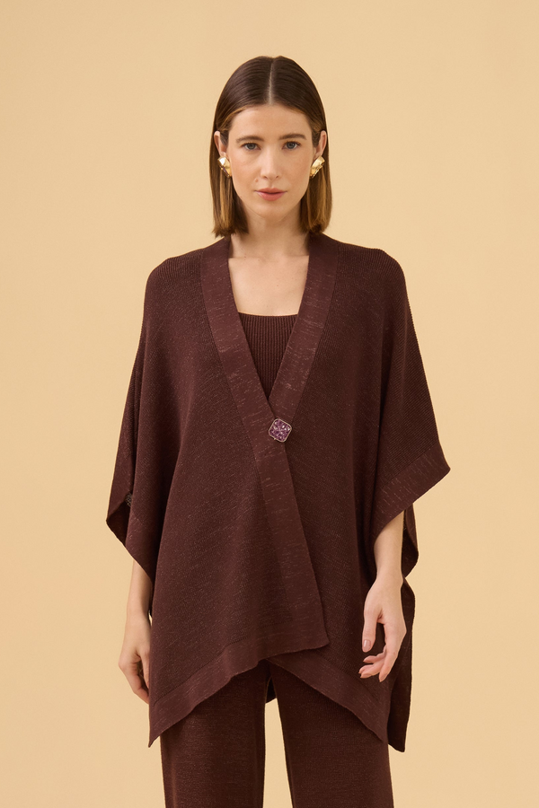 Kimono Detalhe Lurex Em Tricot Dark Brown