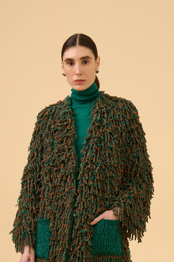 Blusa Manga Longa Gola Alta Em Tricot Verde Esmeralda