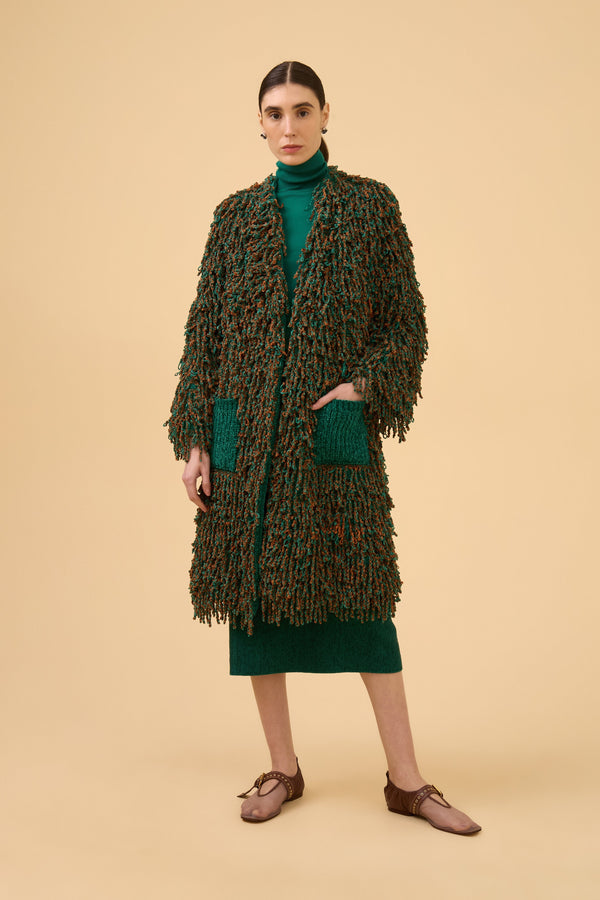 Casaco Franjas Veludo Em Tricot Comb. Verde Esmeralda