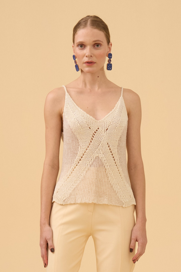 Blusa De Alças Mix De Fios Em Tricot Papiro