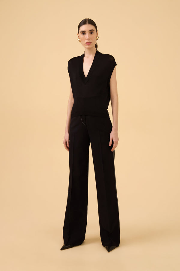 Colete Canelado Em Tricot Preto