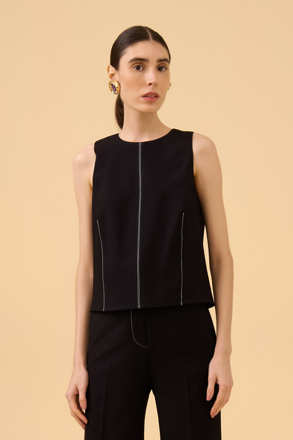 Blusa Sem Mangas Em Tecido Preto