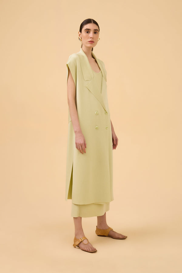 Maxi Colete Com Gola Em Tricot Dark Brown Verde Claro