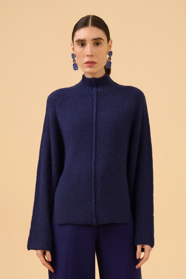 Pullover Com Abertura Lateral Em Tricot Purple Blue