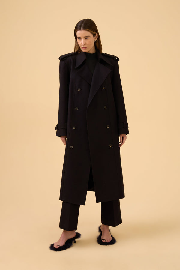 Trench Coat Em Tecido Preto
