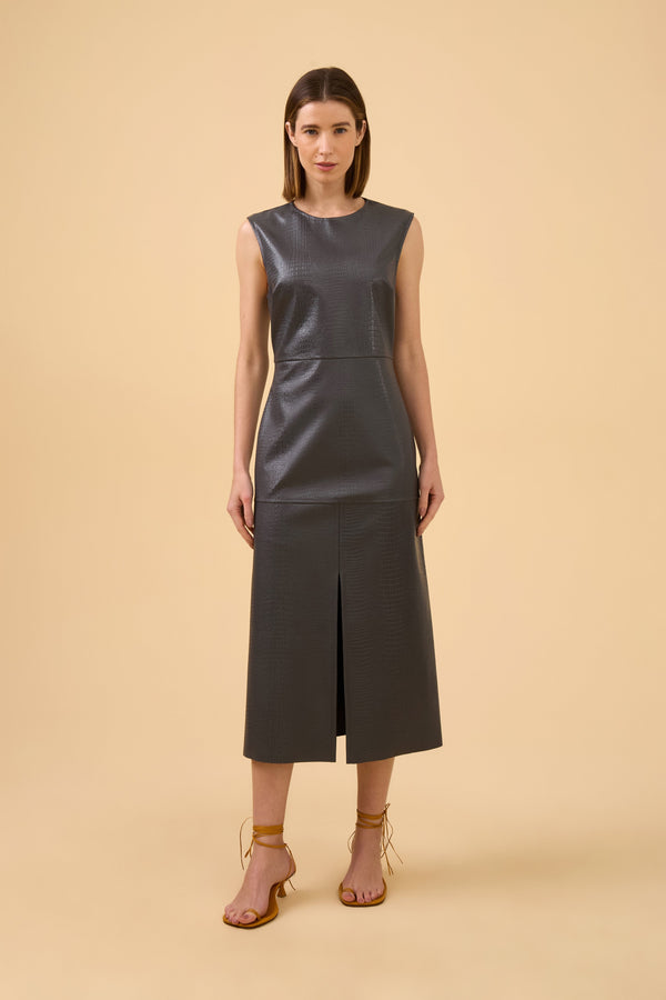 Vestido Midi Evasê Croco Dark Gray