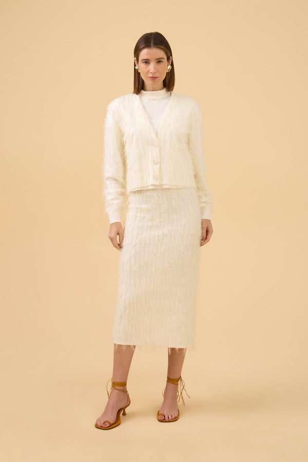 Saia Lápis Midi Em Tricot Amarelo Pó