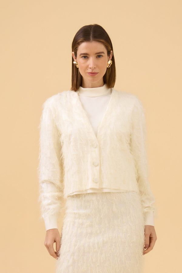 Cardigan Amplo Em Tricot Amarelo Pó