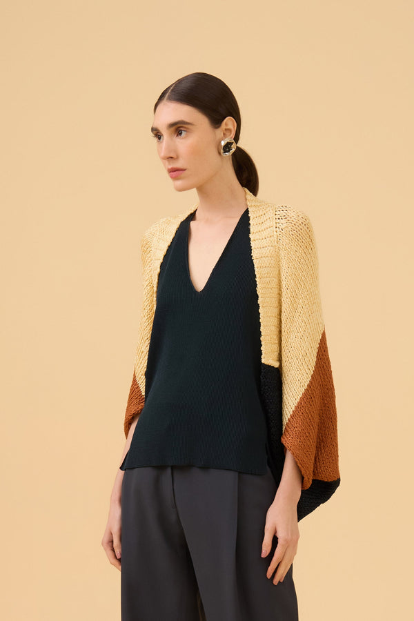 Casulo Tricolor Em Tricot Mocha Brown