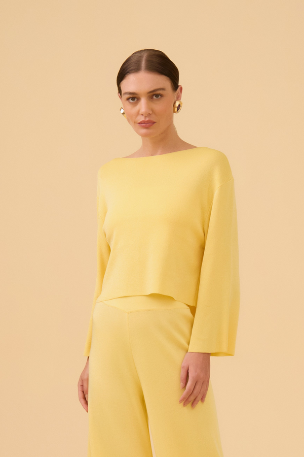 Blusa Decote Costas Em Tricot Amarelo Claro