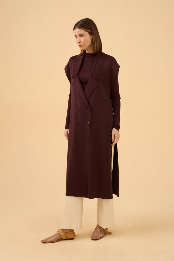 Maxi Colete Com Gola Em Tricot Dark Brown Dark Brown