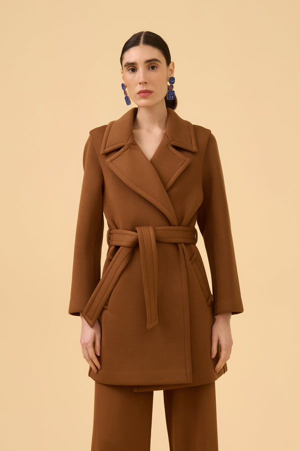 Casaco Dublado Com Faixa Mocha Brown