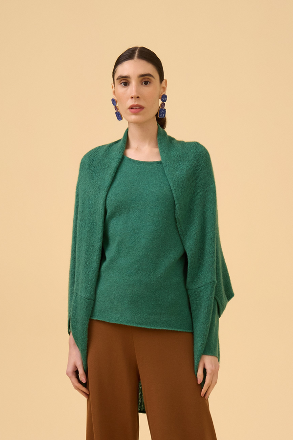 Blusa Manga Longa Em Tricot Verde Esmeralda