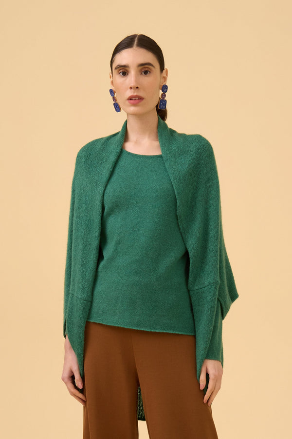 Casulo Amplo Gaseado Em Tricot Verde Esmeralda