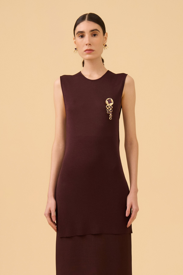 Blusa Alongada Em Tricot Dark Brown