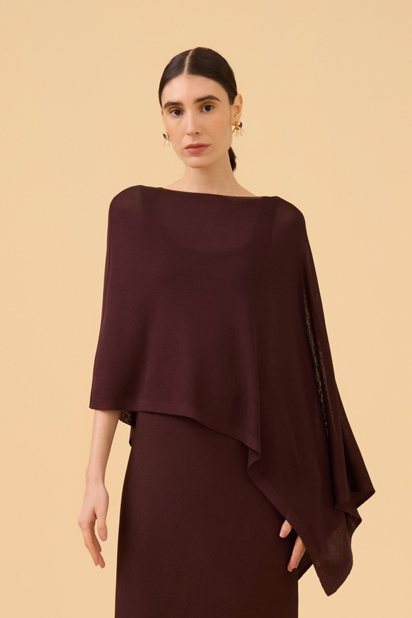 Blusa Poncho Detalhe Assimetria Em Tricot Dark Brown