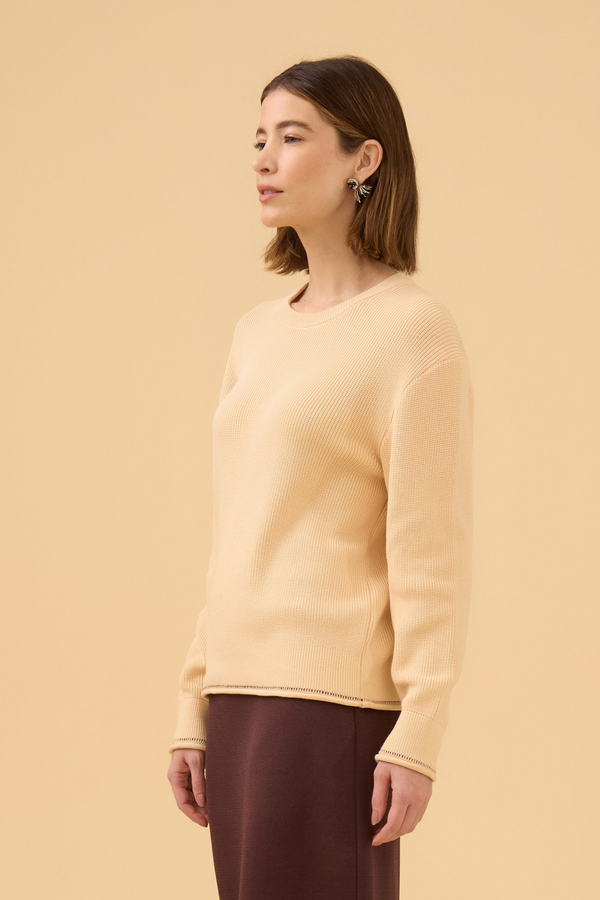 Pullover Amplo Com Detalhe A Mão Em Tricot Bege Champagne